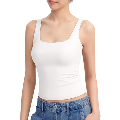 Women Ribbed Square Neck Tank Top, Sleeveless Layering Cami XS–5XL