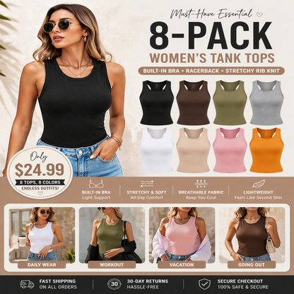 This Week's Special Price🍃Round Neck Ribbed Built-In Bra Tank Top | All-Day Support Casual Comfort Camisole, No Bra Needed💥