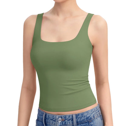 Women Ribbed Square Neck Tank Top, Sleeveless Layering Cami XS–5XL