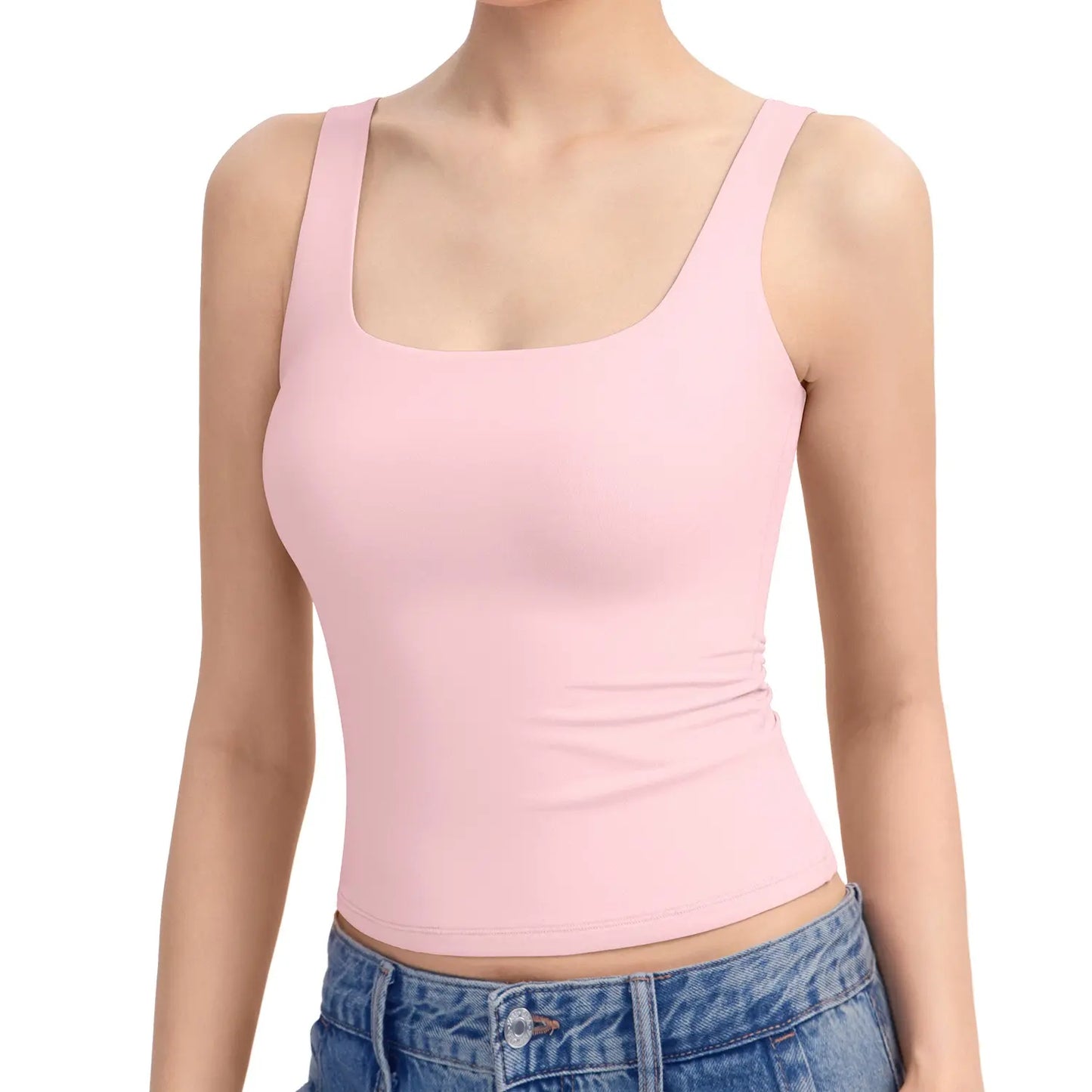 Women Ribbed Square Neck Tank Top, Sleeveless Layering Cami XS–5XL