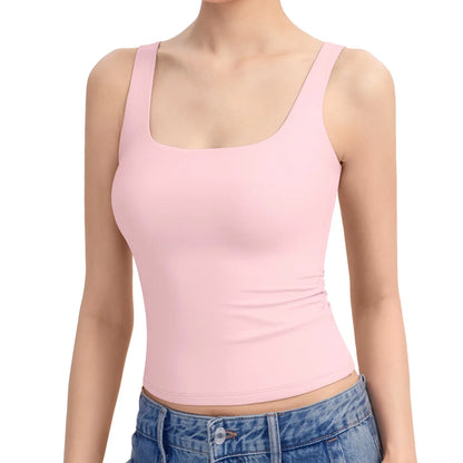 Women Ribbed Square Neck Tank Top, Sleeveless Layering Cami XS–5XL