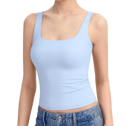 Women Ribbed Square Neck Tank Top, Sleeveless Layering Cami XS–5XL