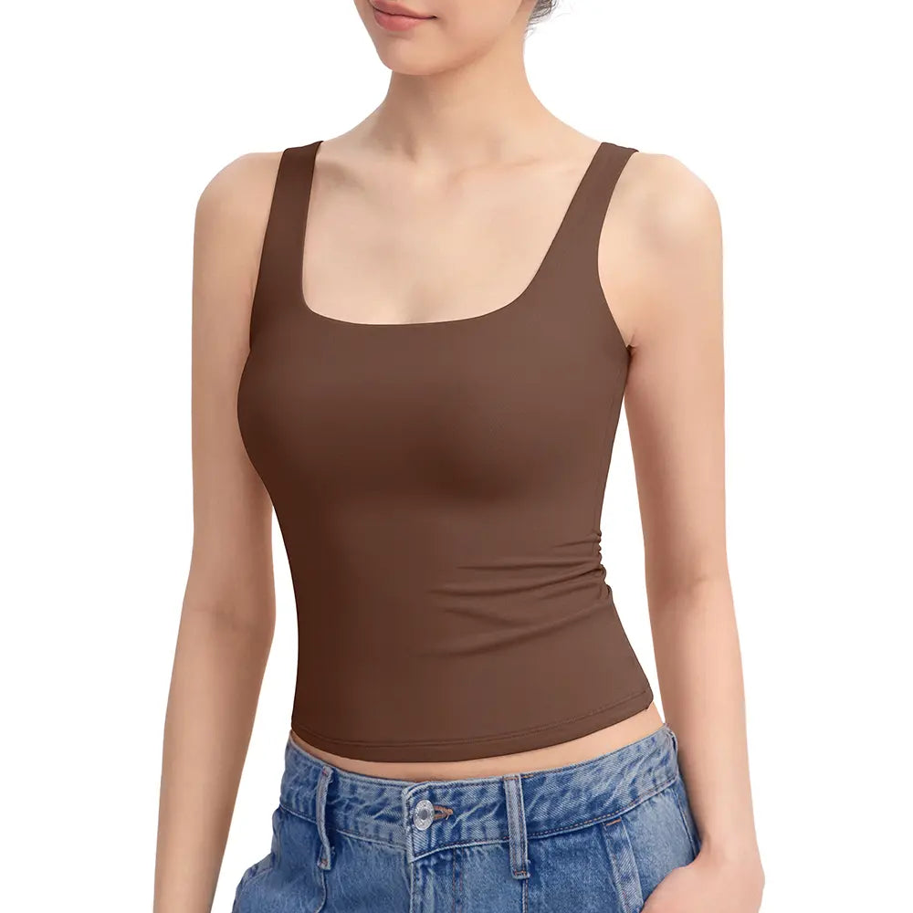 Women Ribbed Square Neck Tank Top, Sleeveless Layering Cami XS–5XL